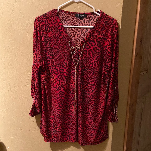 Red Cheetah Print Blouse - Picture 1 of 3